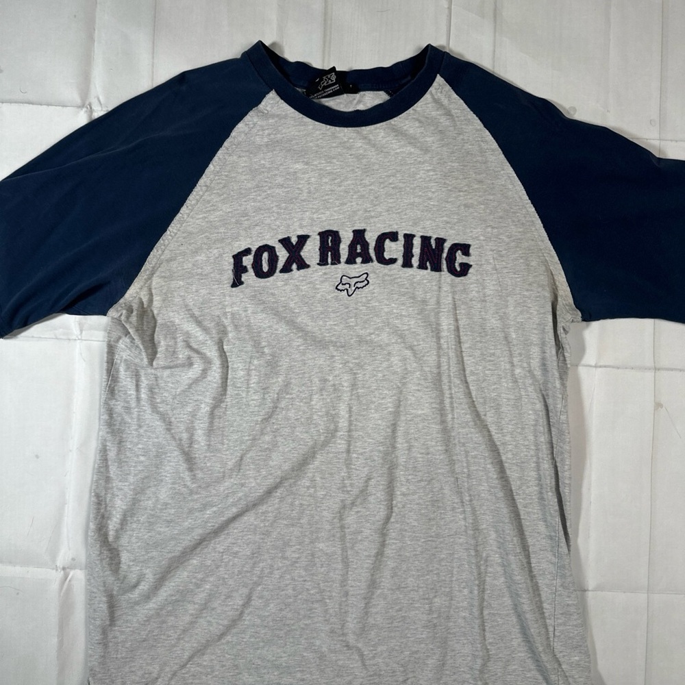 Fox Racing T-Shirt Men's L Gray Short Sleeve Crew Neck Logo Cotton Vtg Y2K Korea